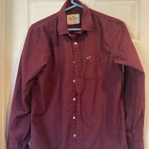 Mens Hollister Maroon Button Down Size Medium Slim Fit